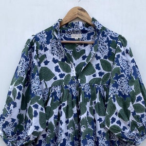 big leaves printed cotton long boho maxi dress / v neckline casual wear maxi dress / 3/4th sleeve with button women wear maxi dress