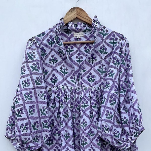 Indisches langes Maxikleid / Boho Maxikleid mit V-Ausschnitt und Knöpfen