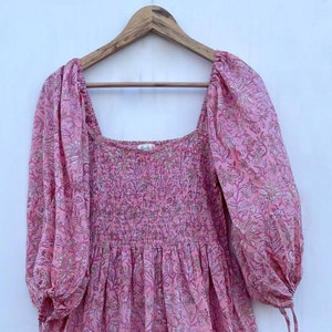Sommer Herbst Look Langes Maxi Kleid mit Bobbin Style / eckiger Ausschnitt mit gerafftem Maxi Kleid / 3/4 Ärmel mit Baumwollbändern Sommer Maxi Kleid