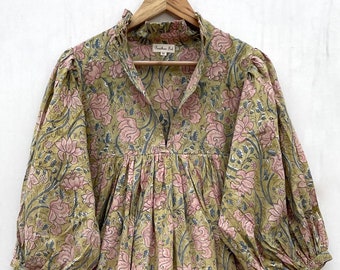 summer classy floral printed long maxi dress / v neckline hippie style maxi dress / 3/4th sleeve with button printed maxi dress