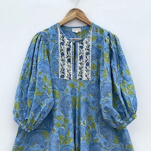 summer flower printed cotton long flowy maxi dress / Henley neckline with button women wear maxi dress / 3/4th sleeve with button maxi dress