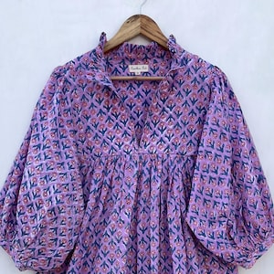 casual purple booty printed long maxi dress / v neckline beach wear long maxi dress / 3/4th sleeve with buttons boho long maxi dress