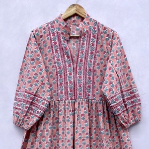 border neck cotton new style long maxi dress / v neckline summer wear long maxi dress / 3/4th sleeve printed maxi dress