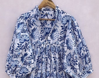 Vestido largo de verano con estampado de flor de loto azul, nuevo estilo, maxivestido bohemio con escote en v, manga 3/4 con botón, vestido largo para mujer