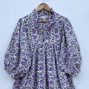 purple green floral jaal printed cotton maxi dress / v neckline women wear maxi dress / 3/4th sleeve with button long maxi dress