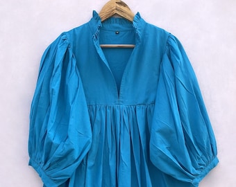 sky blue casual look wear long maxi dress / v neckline boho maxi dress / 3/4th sleeve with button summer maxi dress