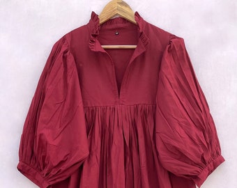 Robe longue bohème à volants pour l'été / Robe longue de couleur unie à décolleté en V / Robe longue à manches 3/4 et bouton