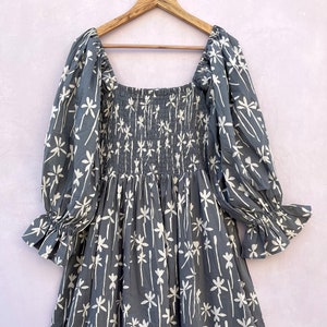 travel wear women printed long maxi dress / square neck with smocked maxi dress / long sleeve printed dress