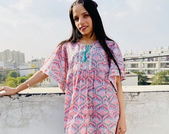 block printed blouse / round neck with tassel blouse / short sleeve tops