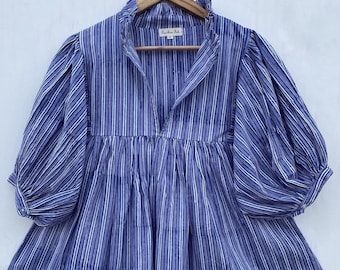 beach wear blues printed summer blouse tops / v neckline women wear tops / 3/4th sleeve with button tops