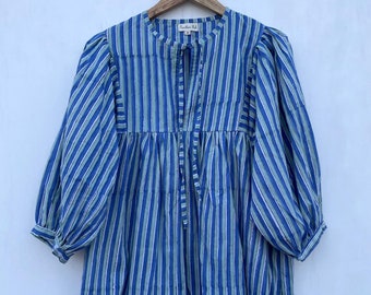 teal color cotton beach wear hot tops and blouse / Henley neckline with cotton ties summer blouse / 3/4th sleeve with button blouse tops