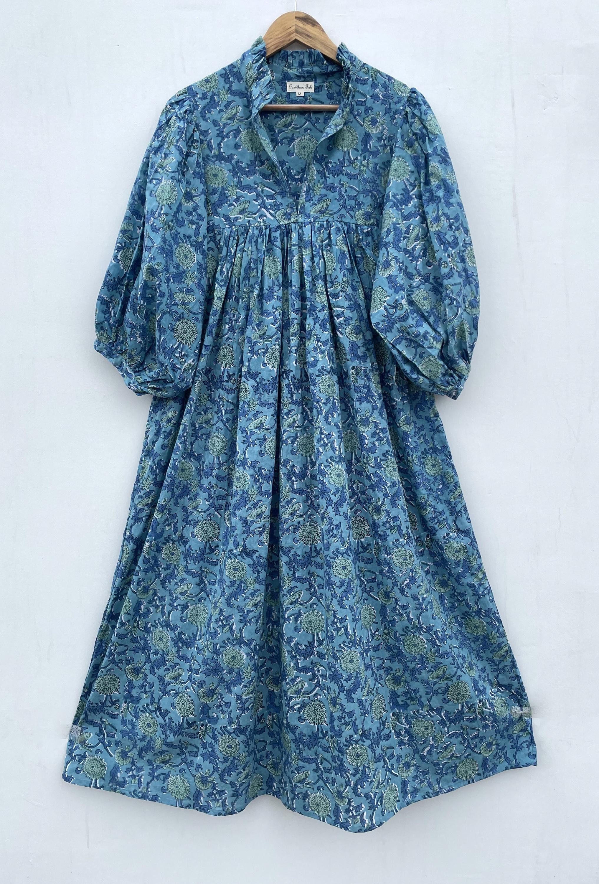 casual ethnic wear cotton long maxi dress / v neckline women wear maxi dress / 3/4th sleeve with button long maxi dress
