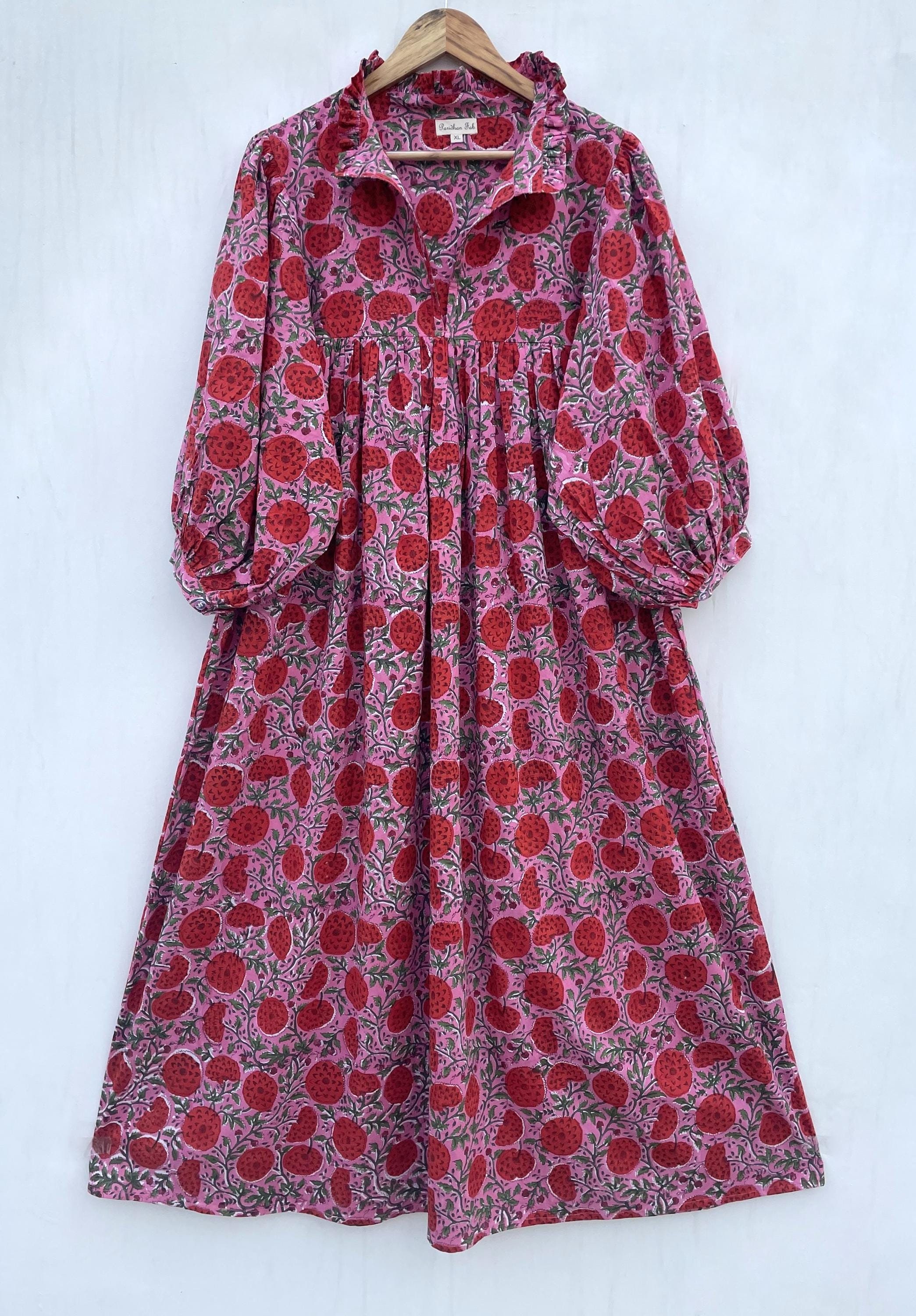 summer red tomato flower printed new style maxi dress / v neckline boho maxi dress / 3/4th sleeve with button women maxi dress
