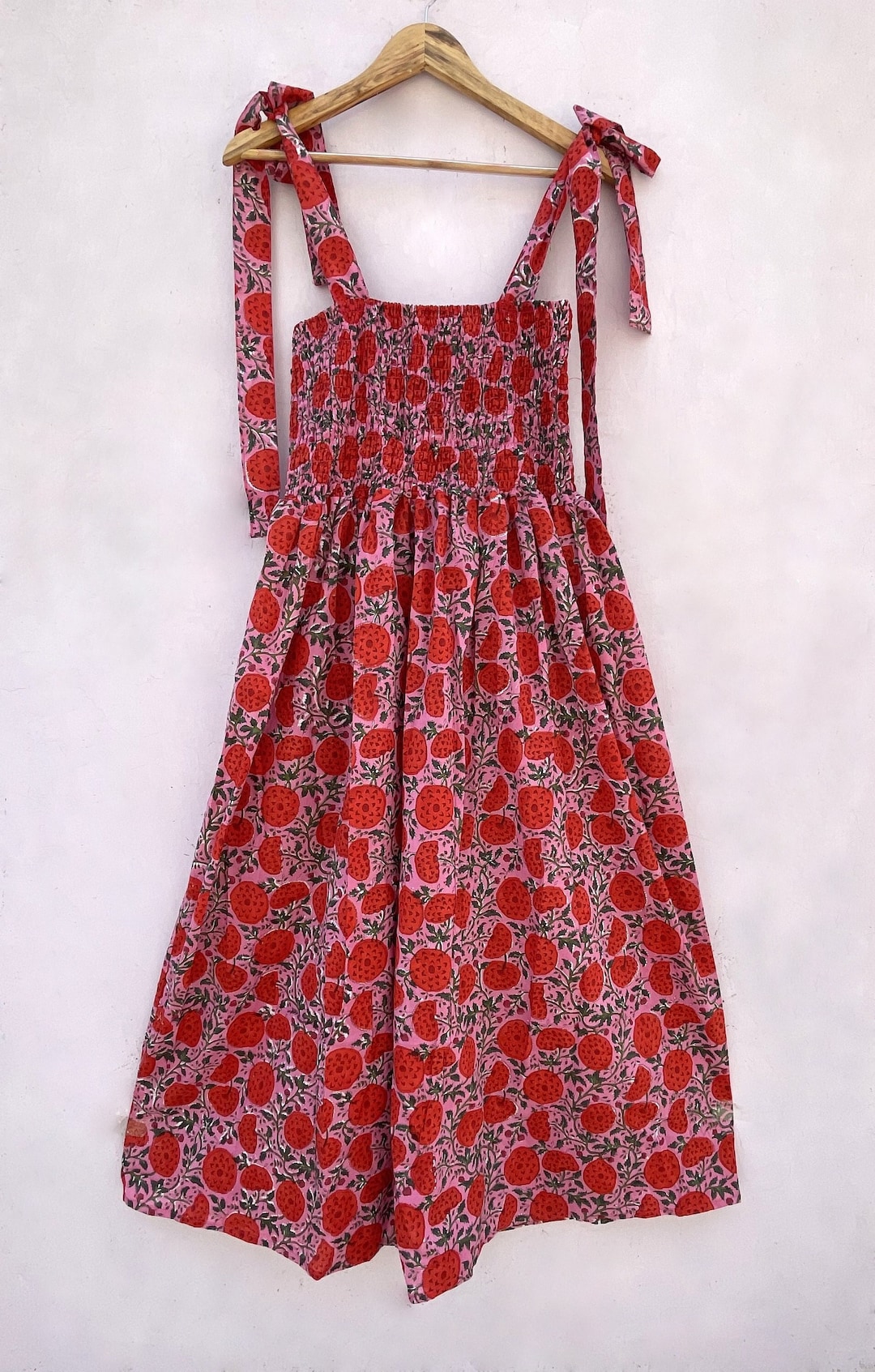 Red Tomato Printed Cotton Long Summer Strap Maxi Dress / Square ...
