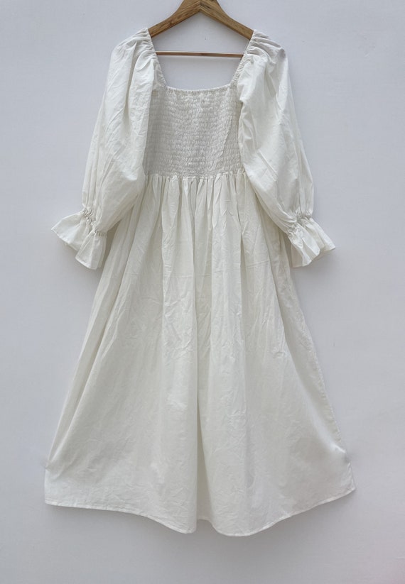 Solid White Cotton Casual Wear Long Maxi Dress / Square