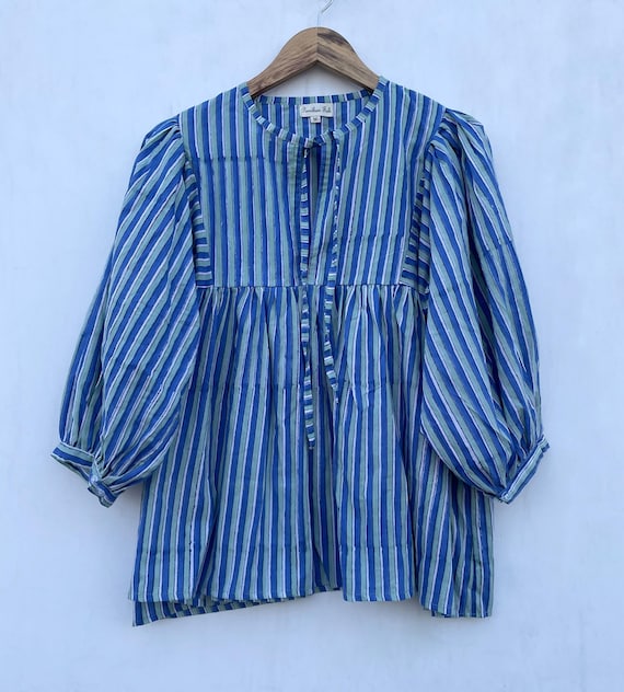 camicia donna taglie forti lino camicia boho manica lunga scollo a V fluente casual top estivo spiaggia vacanza camicetta, Blu, 5XL