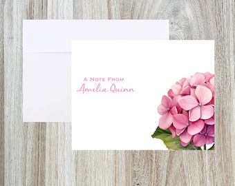 Papeterie personnalisée || Cartes florales roses || Papeterie hortensia