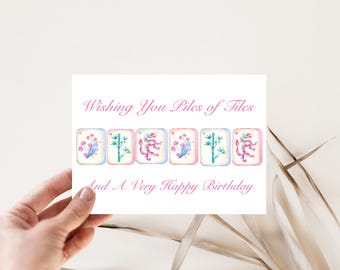 Mahjong Birthday Card || For The Mahjong Player || Friend Card || Piles of Tiles