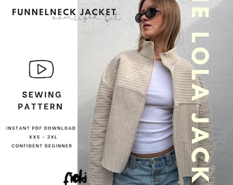 Lola Jacket Sewing Pattern: Funnel Neck, Oversized Fit (PDF Download)