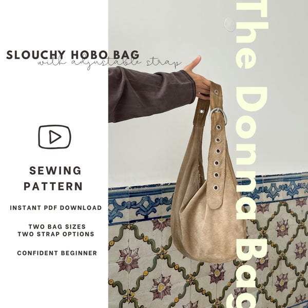 Hobo bag sewing pattern with adjustable strap | The Donna bag