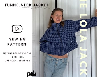 Lola Jacket Sewing Pattern: Funnel Neck, Oversized Fit (PDF Download)