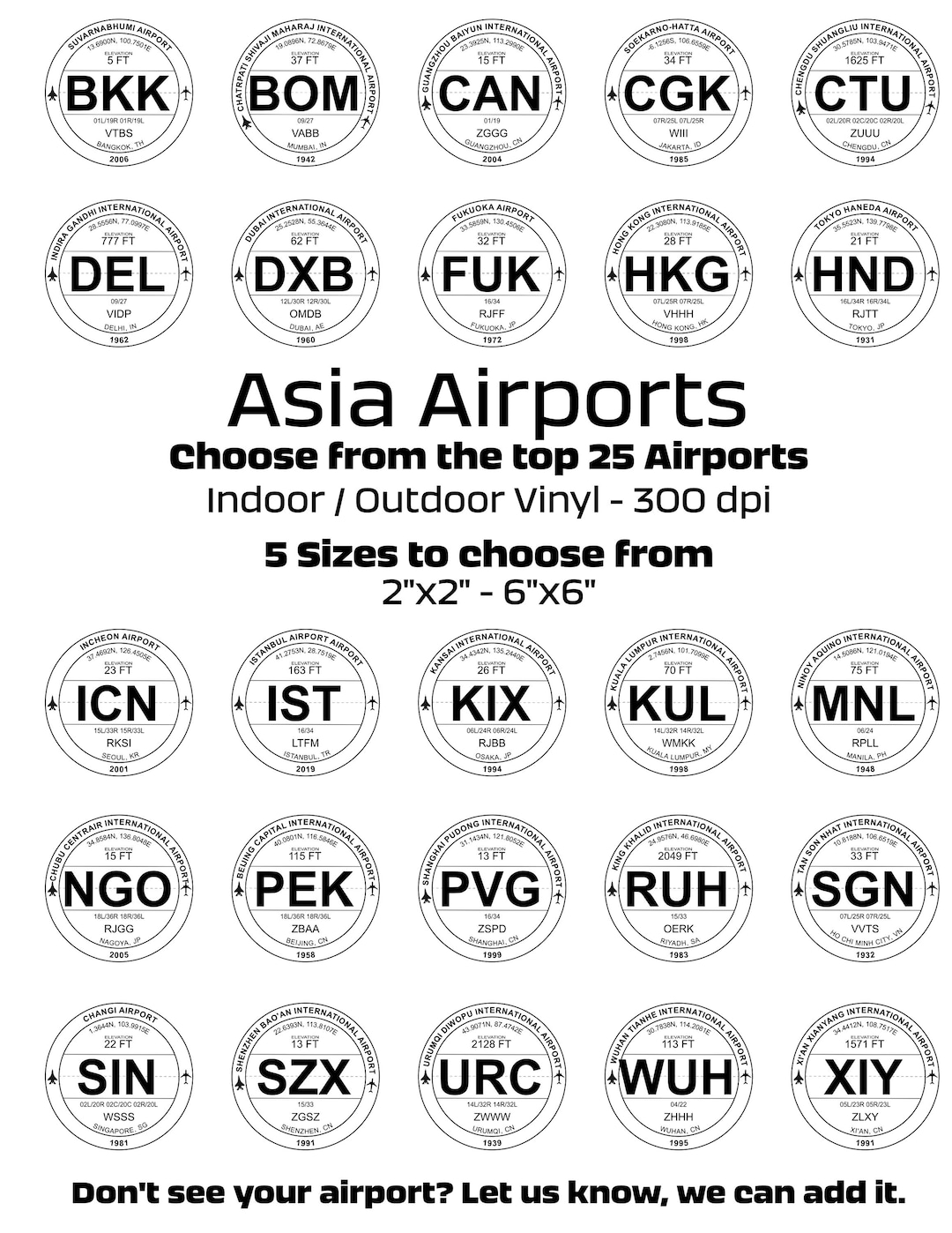 Asia Airport Airline Flight Traveler Vinyl Indoor Outdoor Stickers ...
