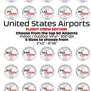 US Airport Airline Flight CREW Edition Vinyl Indoor Outdoor Stickers for Airline Flight Attendants and Pilots Airport Souvenir Travel Gift