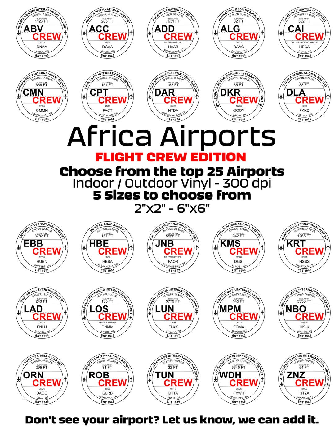 Africa Airport Airline Flight CREW Vinyl Indoor Outdoor Stickers ...