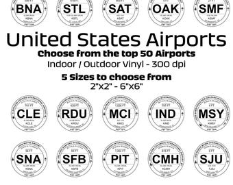 US Airports 2 Vinyl Indoor Outdoor Stickers United States Airport Souvenir Travel Gift
