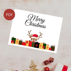 Cartolina di Natale con renna Download digitale stampabile - Cartolina di buon Natale-Stampa 8,5 pollici per 11 pollici - Tagliata a 5 pollici per 7 pollici-Cartolina d'auguri di Natale-PDF