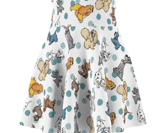 Falda de patinadora con estampado de perro, lunares azules, ropa de mujer con estampado animal, regalo para amantes de los cachorros, moda divertida para perros, ropa informal, estampado animal