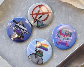 Broche de botón de paloma hecha a mano: Diseños dibujados digitalmente