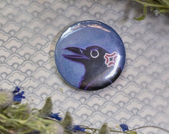 Lindo y divertido pin de botón hecho a mano Angry Crow