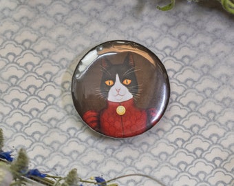 Handmade Tuxedo Cat Portrait Button Pin