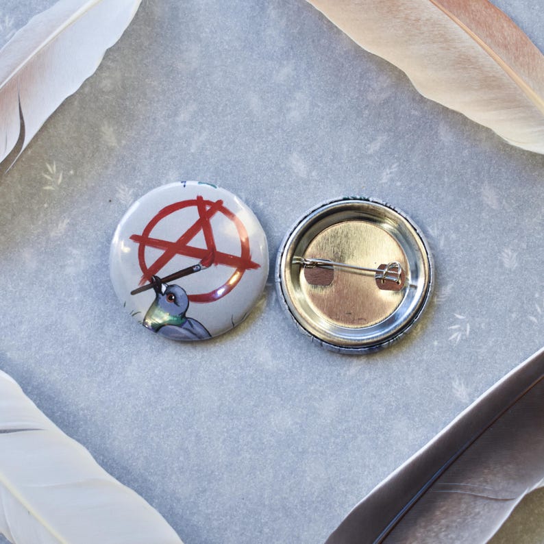 anarchist pigeon button pin