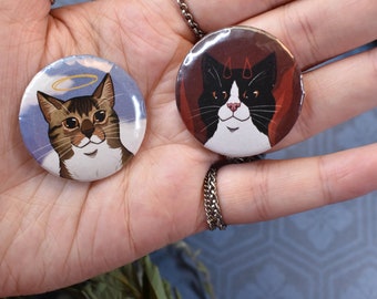 Handmade Cat Button Pin: Digitally Drawn Designs
