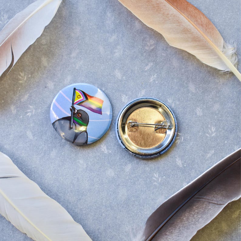 pride ally pigeon button pin
