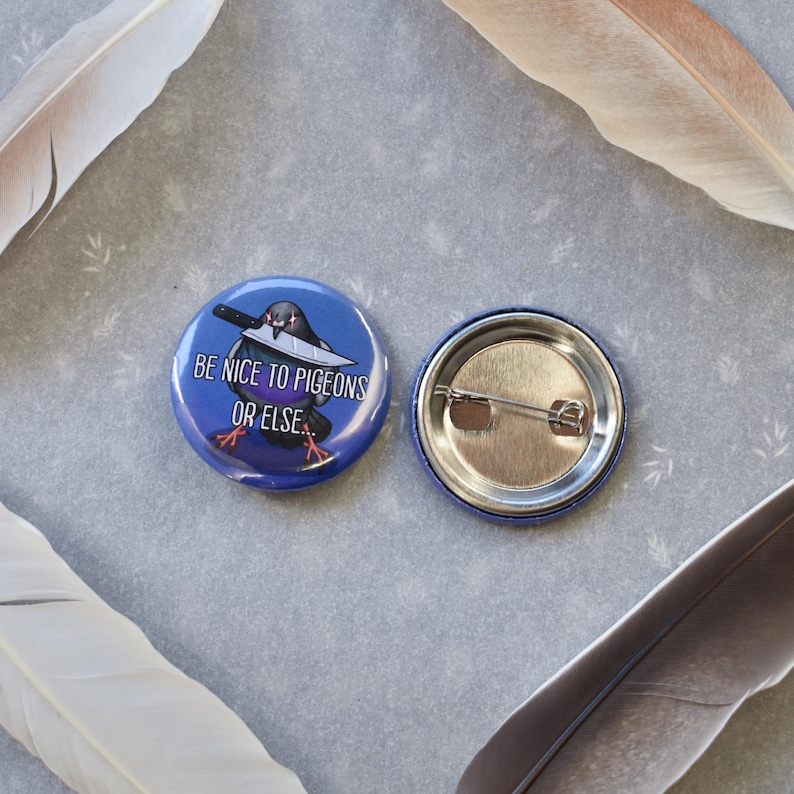 be nice to pigeons button pin