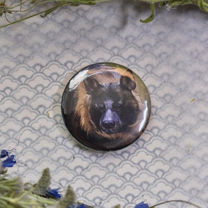 Cute handmade button pin Brown Hyena
