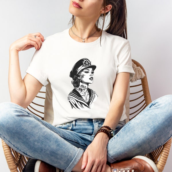 Pin-Up T-Shirt, Pin-Up Girl Shirt, Sailor Shirt, Tattoo Style Pin-Up Shirt, Sailor Pin-Up Shirt, Vintage Sailor T-Shirt, Sailor Shirt