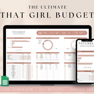 That Girl Budget Planner, Monthly Budget, Budget Template, Budget Spreadsheet, Google Sheets Budget, Expense Tracker Biweekly Pay Latte