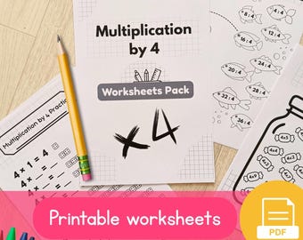 Paquete de dominio de matemáticas: hojas de ejercicios de la tabla del 4, PDF para educación en casa (ahorro de tinta)