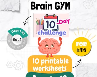 Desafío de gimnasia mental para niños (PDF imprimible) / Actividades de programación lógica matemática de 10 días / Ejercicios de doble mano para el cerebro (descarga instantánea)
