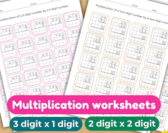 Multiplicación de números de varias cifras: Ejercicios de matemáticas con números de 2 y 3 cifras, material imprimible para el profesor.