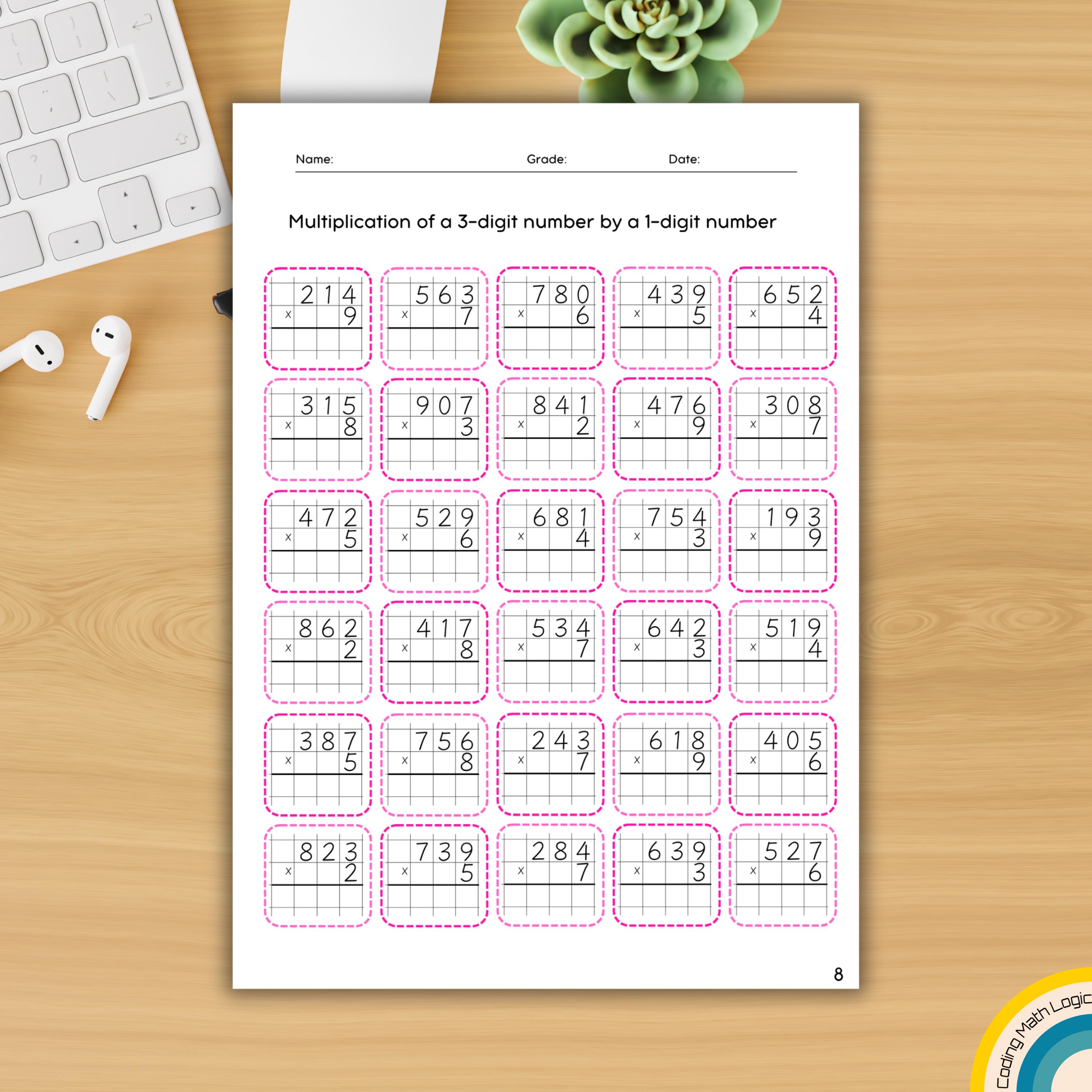 Multiplication Worksheets: 2 & 3 Digit Math Problems (PDF Download) - Etsy