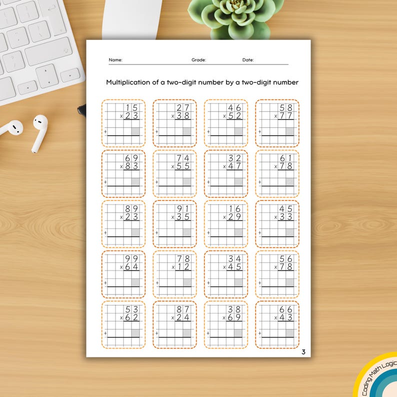Multiplication Worksheets: 2 & 3 Digit Math Problems (PDF Download) - Etsy
