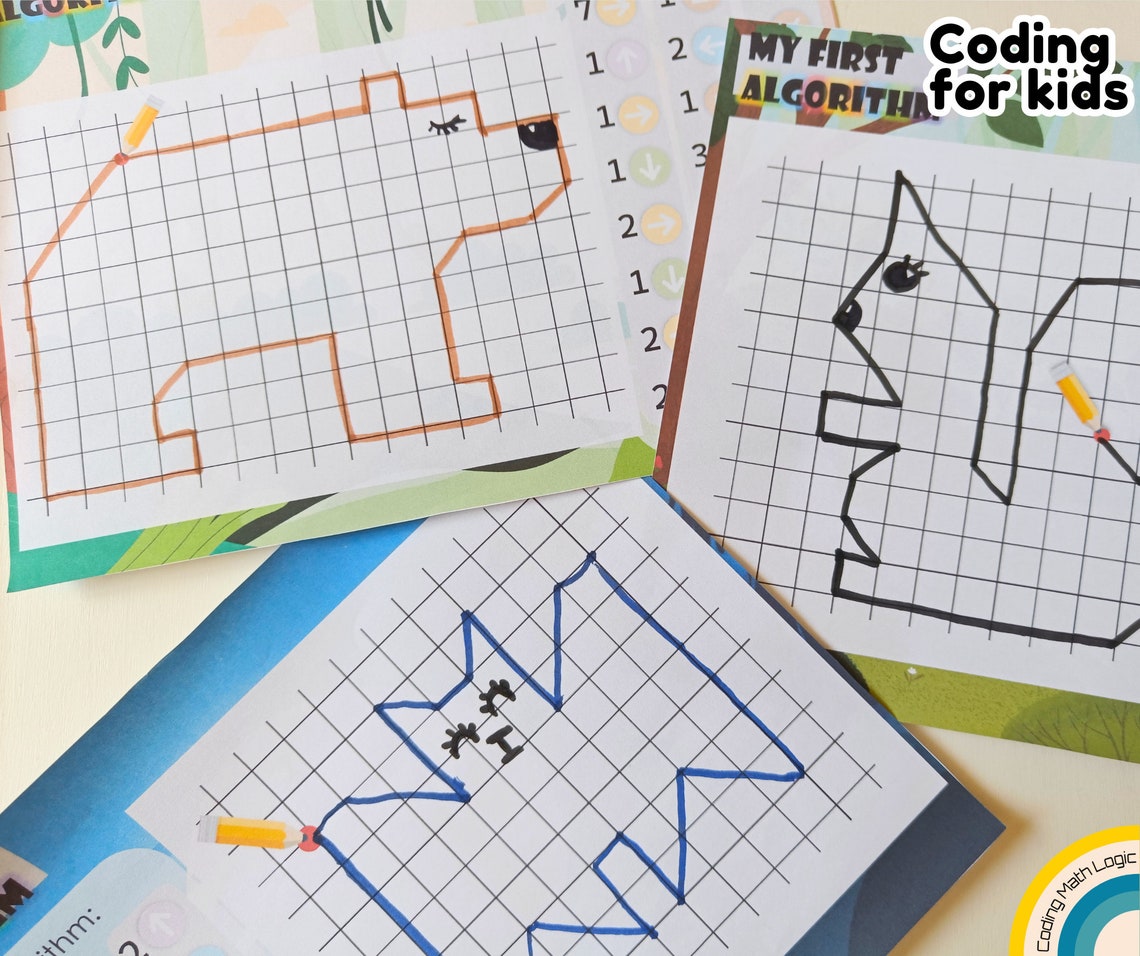 Coding for Kids My First Algorithm Graphic Dictation Coding Worksheets ...