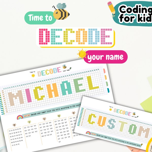 Coding for kids • Decoding worksheet • Custom name  worksheets • Name Practice  • preschool worksheets