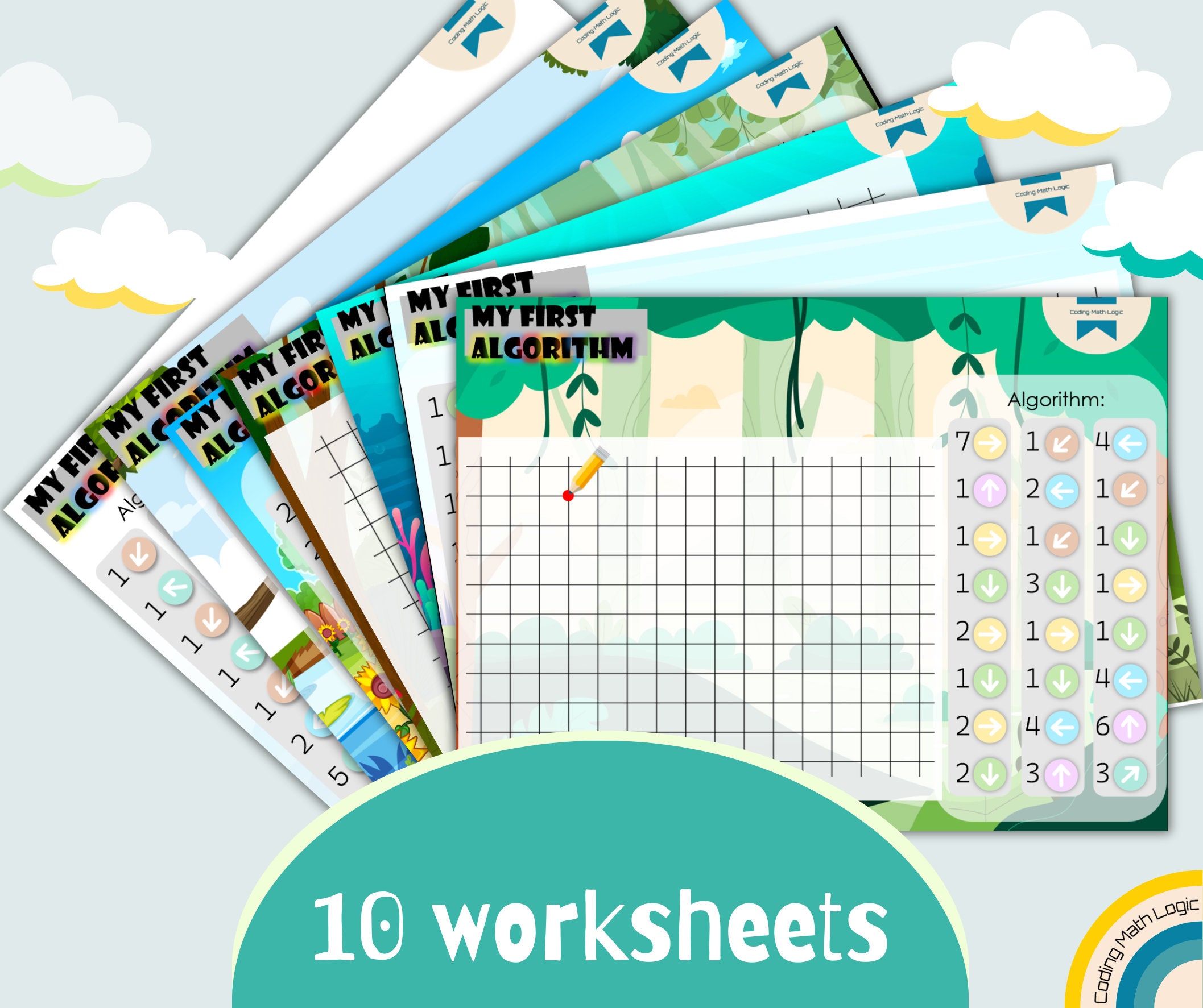 Coding for Kids My First Algorithm Graphic Dictation Coding Worksheets ...