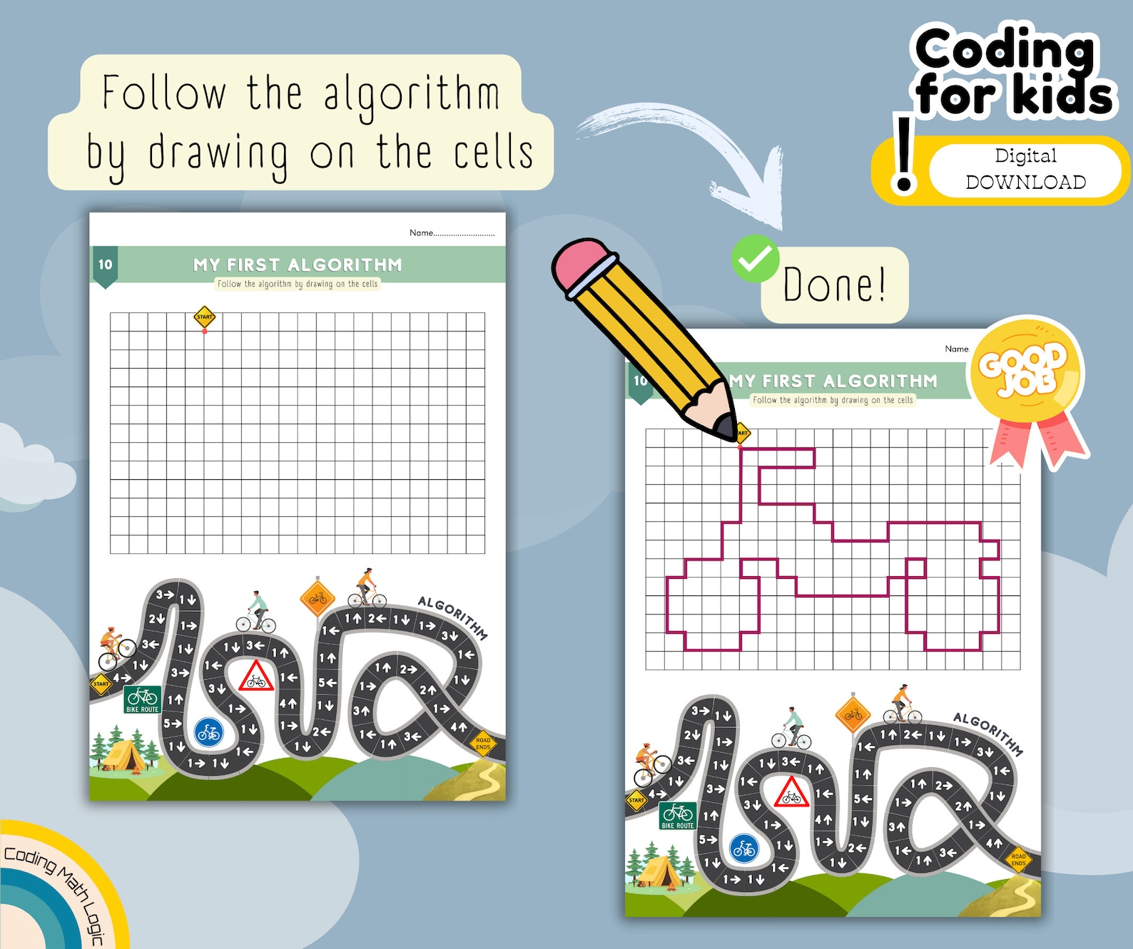 Coding for Kids My First Algorithm Code Activity Code Worksheets Logic ...